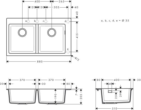 HANSGROHE EVIYE EVIYE ANKASTRE S510-F770 370/370 TAŞ GRI 43316380
