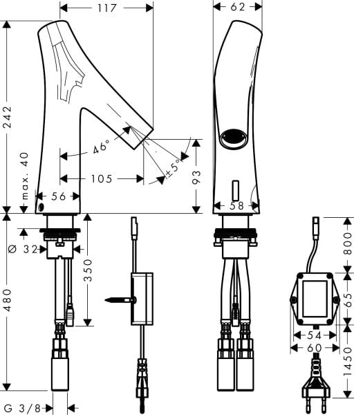 AXOR STARCK ORGANIC FOTOSELLI LAVABO BATARYASI 230 ELEKTRIKLI AC VOLANSIZ  KROM 12174000