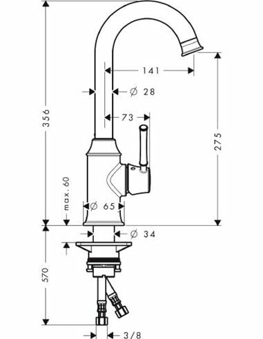 HANSGROHE TALIS CLASSIC EVIYE BATARYASI TEK KOLLU 280 KROM 14858000