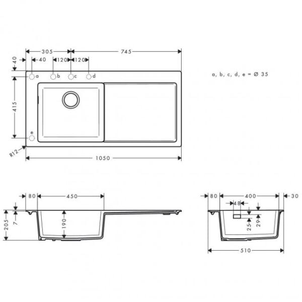 HANSGROHE S711 EVIYE ANKASTRE S5110-F450 SAG DAML. TAS GRI 43330290