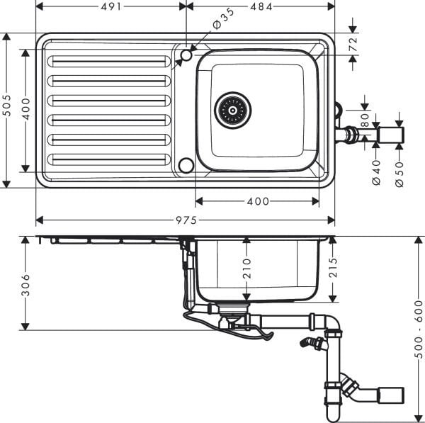 HANSGROHE S41 EVIYE ANKASTRE S4113-F400 400*400 CELIK 43338800