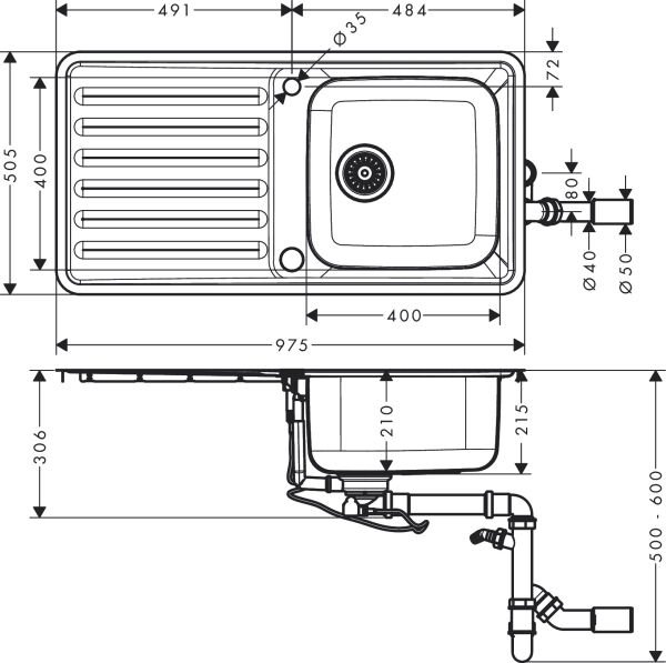 HANSGROHE S41 EVIYE ANKASTRE S4113-F400 400*400 CELIK 43338800