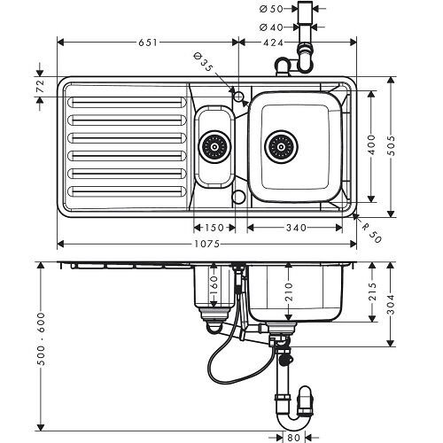 HANSGROHE EVIYE EVIYE ANKASTRE S4113-F540 1.5 GOZ DAMLALIKLI P.CEL 43339800