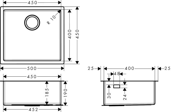 HANSGROHE S719 EVIYE TEZGAH ALTI S719-U450 45 LIK 43426800