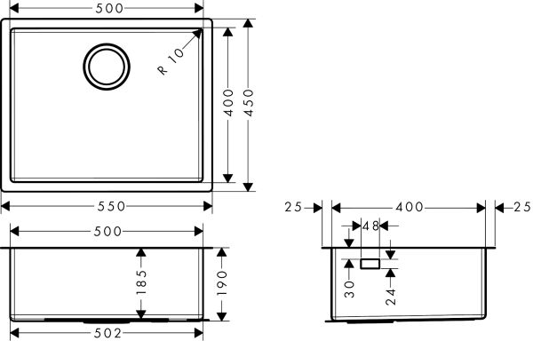 HANSGROHE S719 EVIYE TEZGAH ALTI S719-U500 500 ÇELİK 43427800