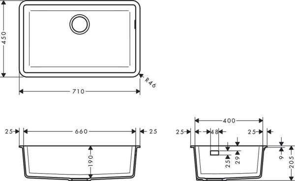 HANSGROHE S51 EVIYE TEZGAH ALTI BETON GRISI 660 S510-U660 43432380