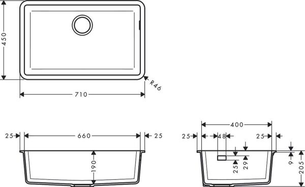HANSGROHE S51 EVIYE TEZGAH ALTI BETON GRISI 660 S510-U660 43432380