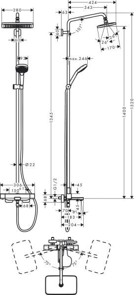HANSGROHE CROMA E DUS KOLONU 280 1JET TERMOSTATIK KROM 27687000
