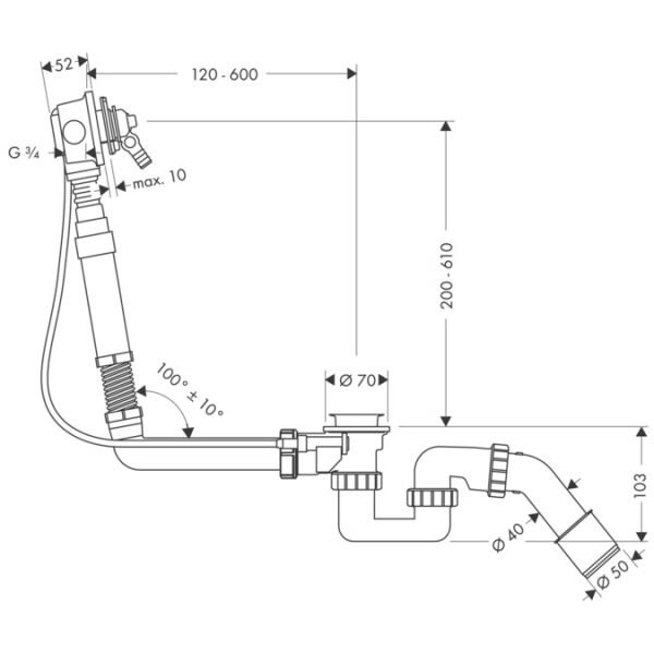 HANSGROHE EXAFILL KUVET ICIN TASMALI VE DOLDRMLI TROMPLEN EXAFILL  58126180