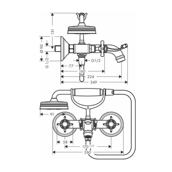 AXOR MONTREUX BANYO BATARYASI CUBUK VOLAN MAT SIYAH KROM 16551340