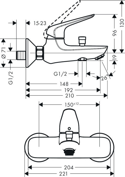 HANSGROHE NOVUS TEK KOLLU BANYO BATARYASI KROM 71040000