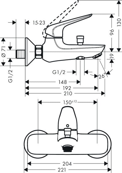 HANSGROHE NOVUS TEK KOLLU BANYO BATARYASI KROM 71040000