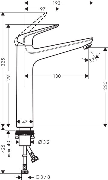 HANSGROHE NOVUS TEK KOLLU LAVABO BATARYASI  230MM SIF.KUMANDASIZ 71124000
