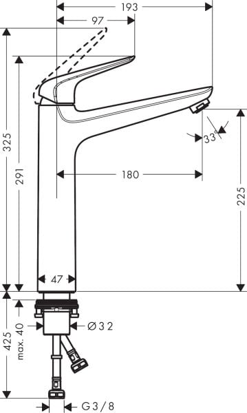 HANSGROHE NOVUS TEK KOLLU LAVABO BATARYASI  230MM SIF.KUMANDASIZ 71124000
