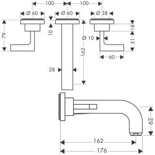 AXOR CITTERIO 3-DELIKLI LAVABO BATARYASI 162MM GAGA ANKASTRE MAT BRONZ 39315140