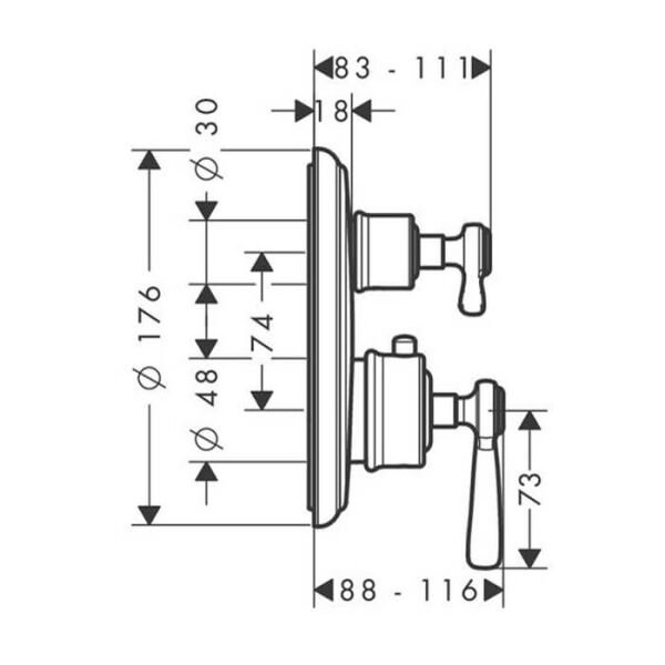 AXOR MONTREUX BANYO BATARYASI TERMOSTATIK 2 CIKIS OPTIK ALTIN 16821990