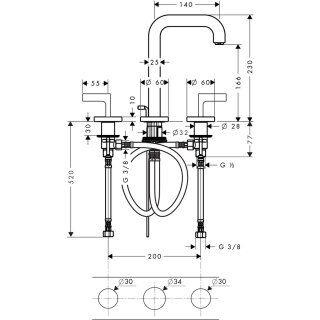 AXOR CITTERIO 3-DELIKLI LAVABO BATARYASI 170 140MM GAGA ILE PARLAK SIYAH KROM 39135330