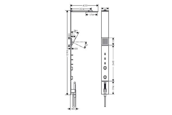AXOR SHOWERCOMPOSITION DUS PANELI TERMOSTATIK TEPE DUSU 110/220 1 JET VE OMUZ DUSU MAT SIYAH KROM 12595340