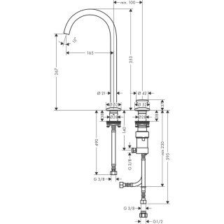 AXOR ONE 2-DELIKLI LAVABO BATARYASI SELECT 260MM BAS-AC GIDER ILE  MAT NIKEL 48060820