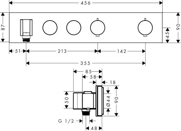 AXOR SHOWERCOLLECTION BANYO BATARYASI TERMOSTATIK MODUL SELECT 2 CIKIS 460/90 KROM 18355000