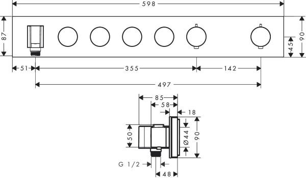 AXOR SHOWERSOLUTION BANYO BATARYASI TERMOSTATIK MODUL SELECT 2 CIKIS 460/90 MAT SIYAH KROM 18355340