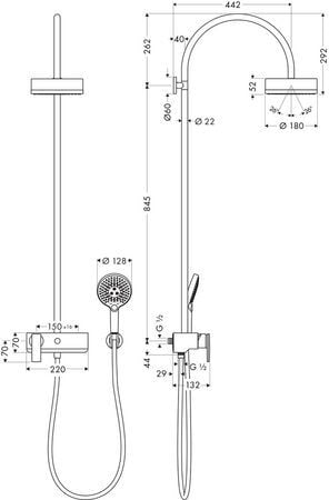 AXOR CITTERIO DUS KOLONU TEK KOLLU BATARYA VE TEPE DUSU 180 1 JET ILE  39620950
