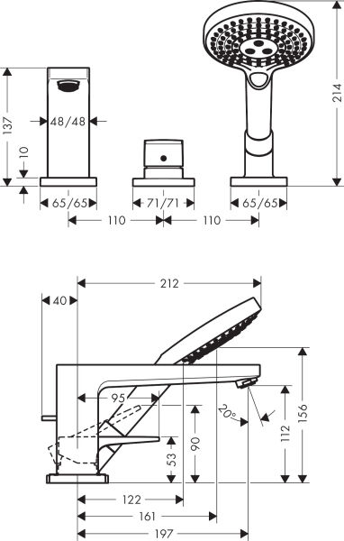 HANSGROHE METROPOL KUVET BATARYASI 3-DELIKLI KROM 32550000