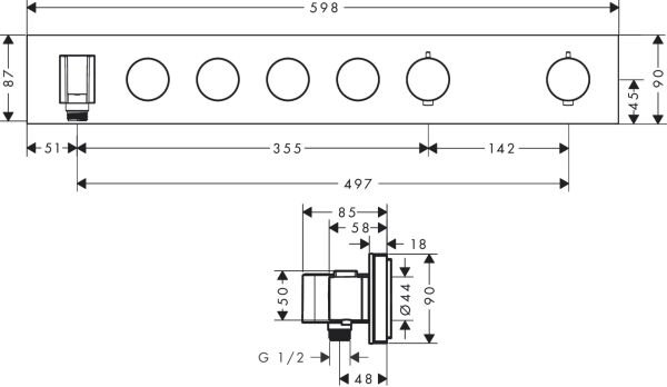 AXOR SHOWERSOLUTION BANYO BATARYASI TERMOSTATIK MODUL SELECT 4 CIKIS 600/90 MAT NIKEL 18357820