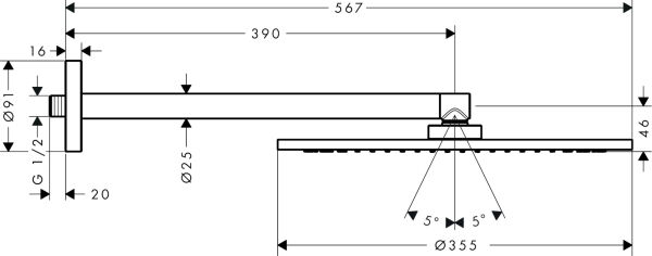 AXOR POWDERRAIN TEPE DUSU 35 CM 1 JET DUS DIRSEGI ILE PARLAK SIYAH KROM 26034330