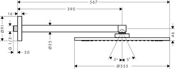 AXOR POWDERRAIN TEPE DUSU 35 CM 1 JET DUS DIRSEGI ILE PARLAK SIYAH KROM 26034330