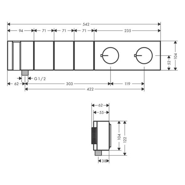 AXOR EDGE BANYO BATARYASI TERMOSTATIK MODUL 3 YONLENDIRICI  540/100 ELMAS KESIM 46711990