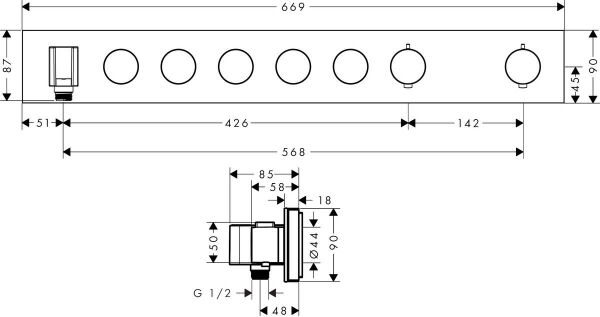 AXOR SHOWERSELECT BANYO BATARYASI TERMOSTATIK MODUL SELECT 5 CIKIS KROM 18358000