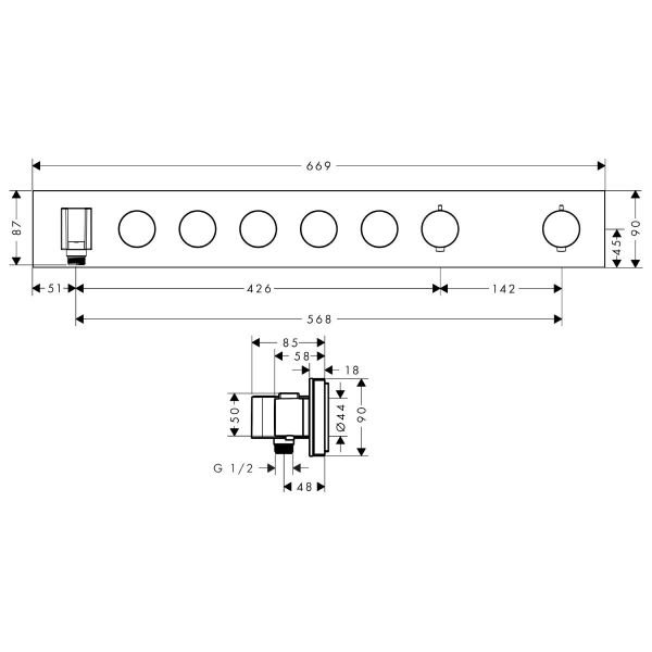 AXOR SHOWERSELECT BANYO BATARYASI TERMOSTATIK MODUL SELECT 5 CIKIS MAT PIRINC 18358950