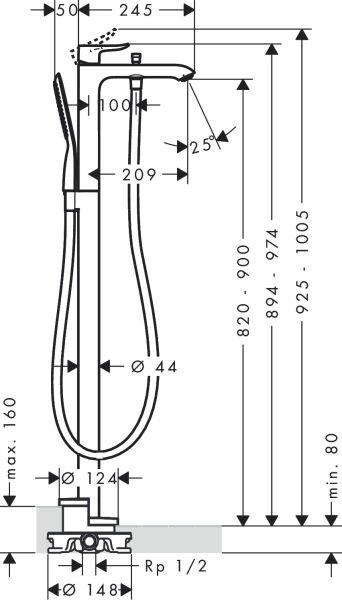 HANSGROHE METRIS TEK KOLLU BANYO BATARYASI YERDEN KROM 31471000