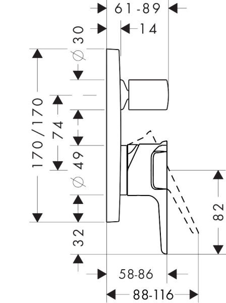 AXOR CITTERIO E TEK KOLLU BANYO BATARYASI ANKASTRE KROM 36455000