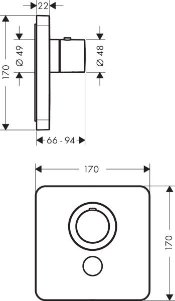 AXOR SHOWERSELECT BANYO BATARYASI TERMOSTAT 1 CIKIS MAKSI MAT SIYAH KROM 36706340