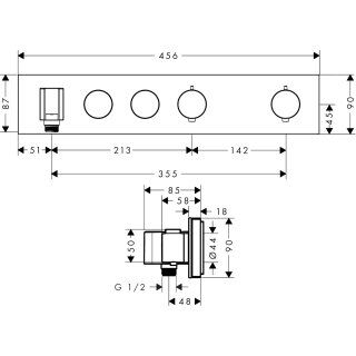 AXOR SHOWERSOLUTION BANYO BATARYASI TERMOSTATIK MODUL SELECT 2 CIKIS 460/90 PASLANMAZ CELIK 18355800
