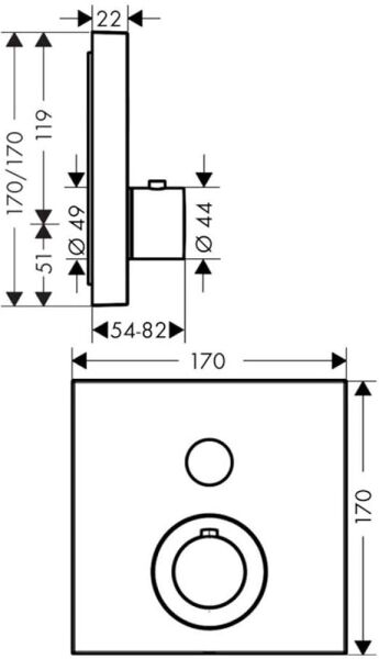 AXOR SHOWERSELECT BANYO BATARYASI KARE 1 FONKSIYONLU MAT SIYAH KROM 36714340