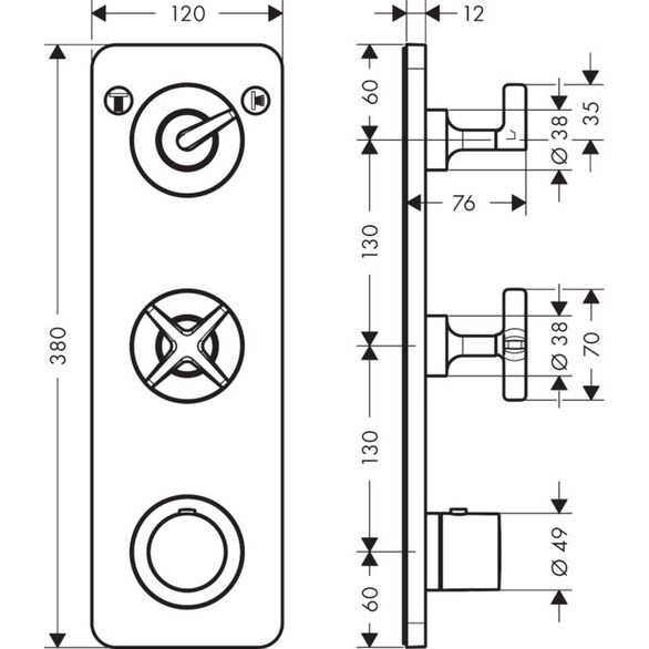 AXOR CITTERIO E BANYO BATARYASI TERMOSTATIK 2 CIKIS 380/120 MAT PIRINC 36703950
