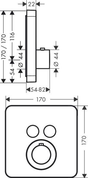 AXOR SHOWERSELECT BANYO BATARYASI TERMOSTATIK 2 CIKIS MAT PIRINC 36707950