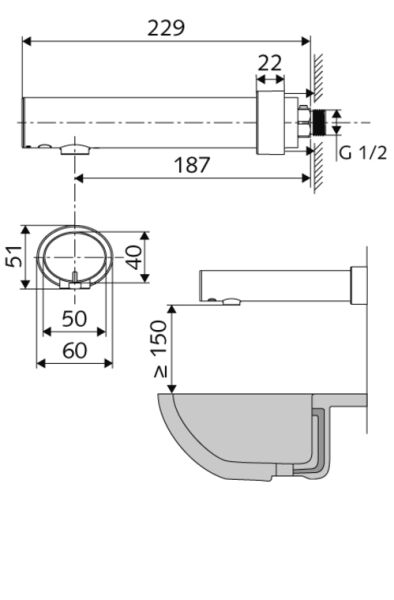 SCHELL MODUS E FOTOSELLI ANKASTRE  LAVABO BATARYASI TEK SU PREMIX PILLI 187MM 019530699