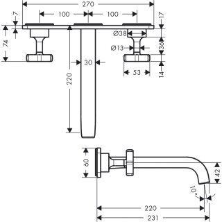 AXOR CITTERIO E 3-DELIKLI LAVABO BATARYASI 220MM FIRCALI ALTIN 36115250