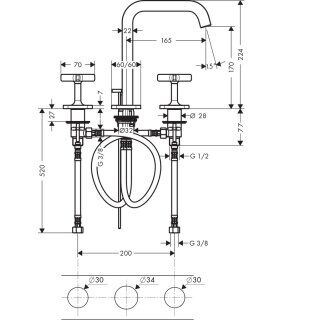 AXOR CITTERIO E 3-DELIKLI LAVABO BATARYASI 170MM P.ALTIN 36108990