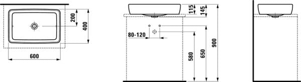 LAUFEN PRO S CANAK LAVABO 600x400 MM BATARYA DELIKSIZ H8169520001121