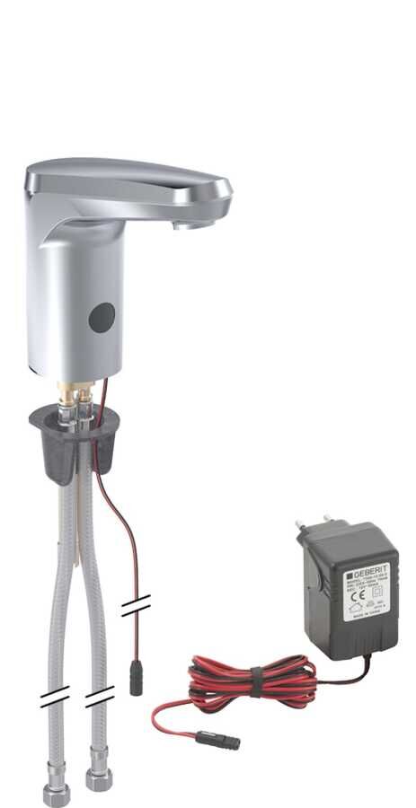 GEBERIT TYPE 80 FOTOSELLI LAVABO BATARYASI ELEKTRIKLI CIFT SU GIRISLI PARLAK KROM 116.134.21.1