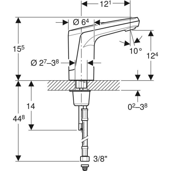 GEBERIT TYPE 80 FOTOSELLI LAVABO BATARYASI ELEKTRIKLI CIFT SU GIRISLI PARLAK KROM 116.134.21.1