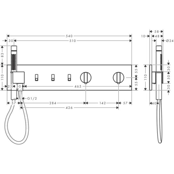 AXOR SHOWERCOMPOSITION BANYO BATARYASI TERMOSTATIK MODUL 540/ 110 3 CIKIS MAT PIRINC 12572950