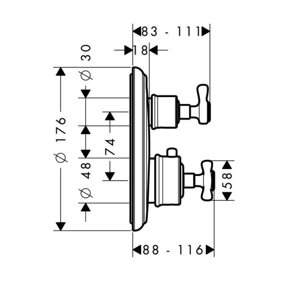 AXOR MONTREUX BANYO BATARYASI TERMOSTATIK MAT PIRINC 16820950