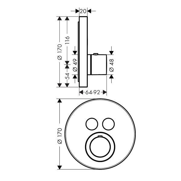 AXOR SHOWERCOLLECTION BANYO BATARYASI TERMOSTATIK 2 CIKIS MAT SIYAH KROM 36723340