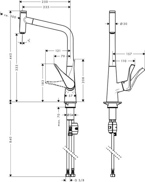 HANSGROHE METRIS EVIYE BATARYASI TEK KOLLU SELECT PASLANMAZ CELIK 14884800